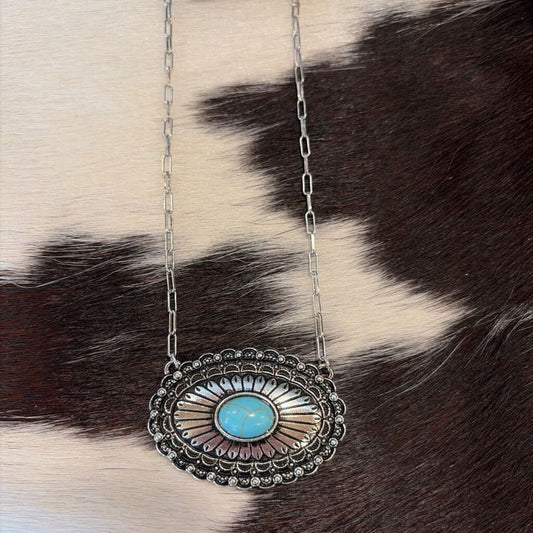 Oval Turquoise Concho Necklace