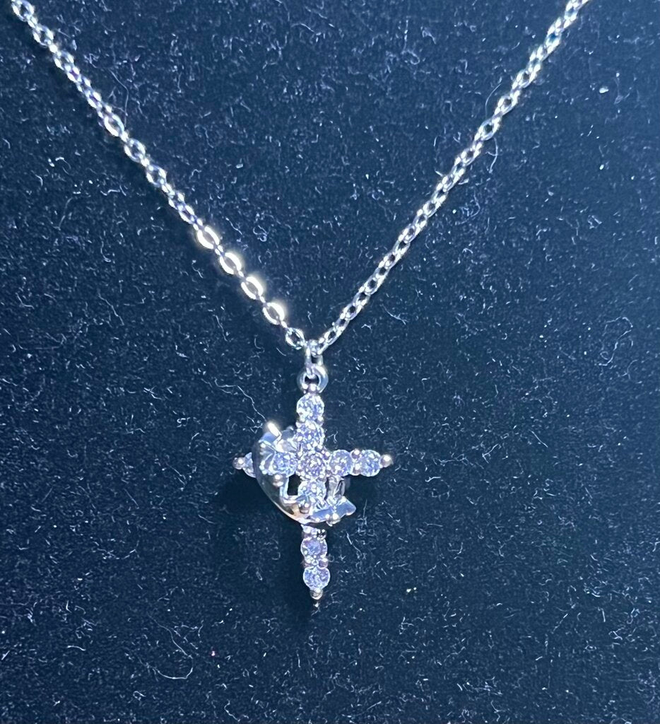 CROSS AND CROWN NECKLACE-SILVER