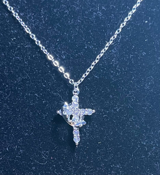 CROSS AND CROWN NECKLACE-SILVER