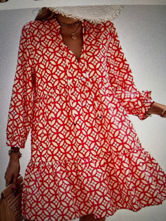 RED FLORAL TIE DRESS-SMALL