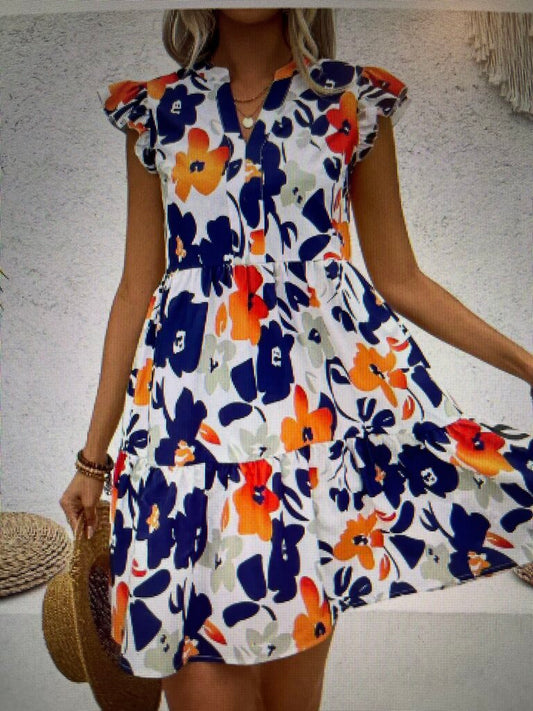 NAVY ORANGE VINTAGE DRESS-SMALL