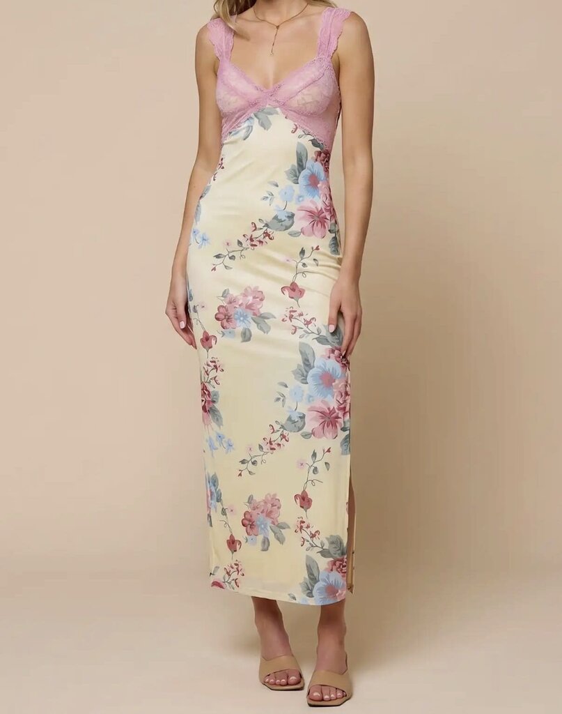 Mesh Floral Lace Maxi Dress