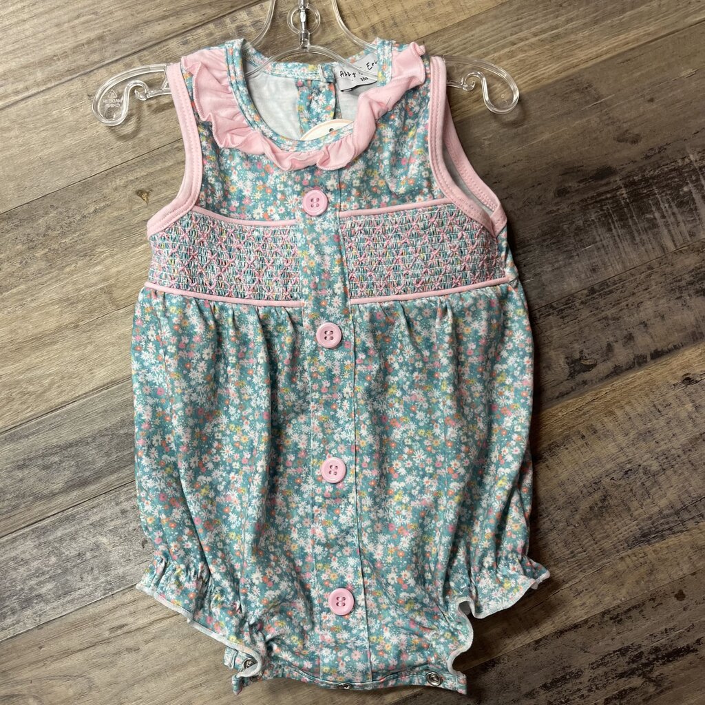 GREEN FLORAL SMOCKED-3 MO