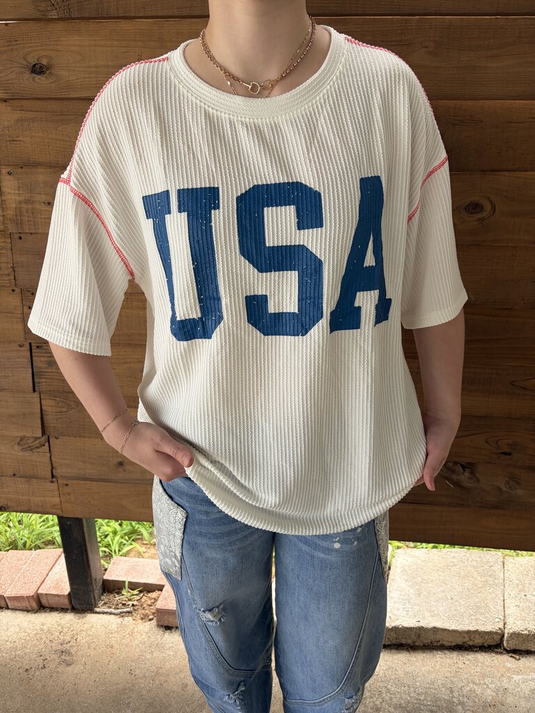 USA Red Stitch Over Sized T -Shirt