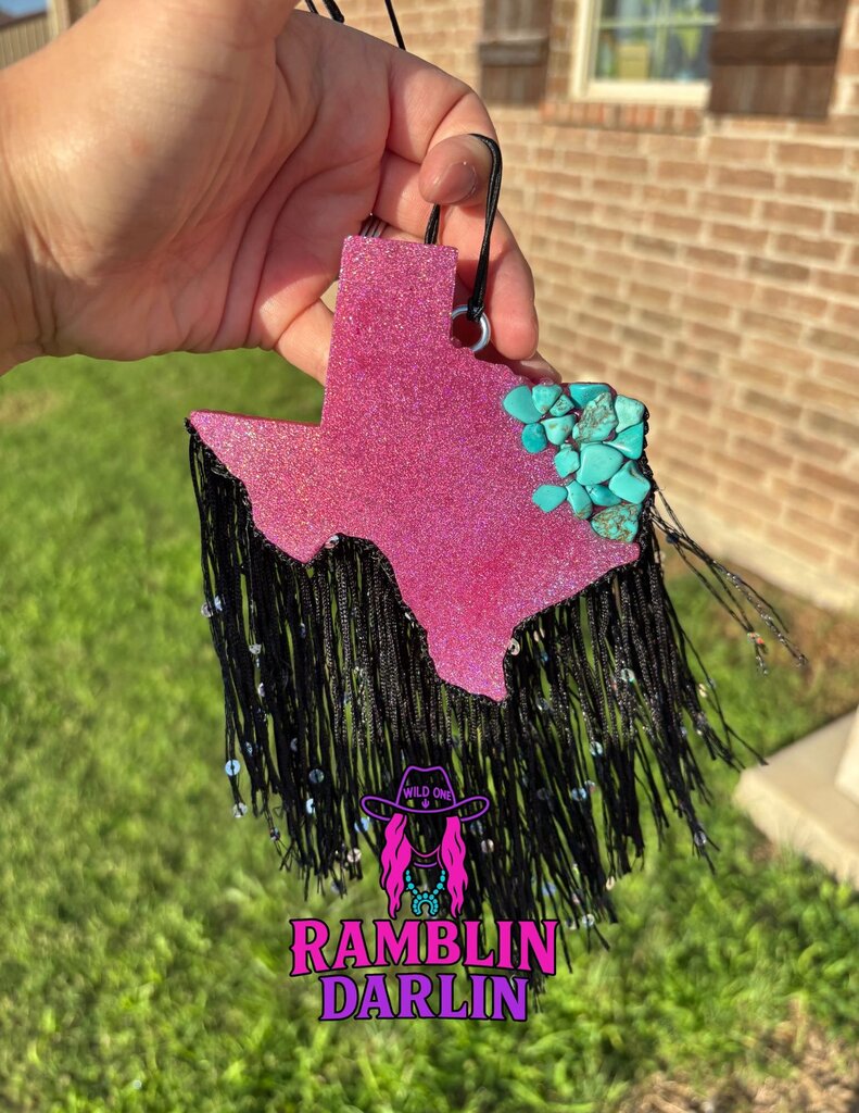 Texas Freshie with Turquoise Stones and Fringe in Baja Cactus Blossom Scent