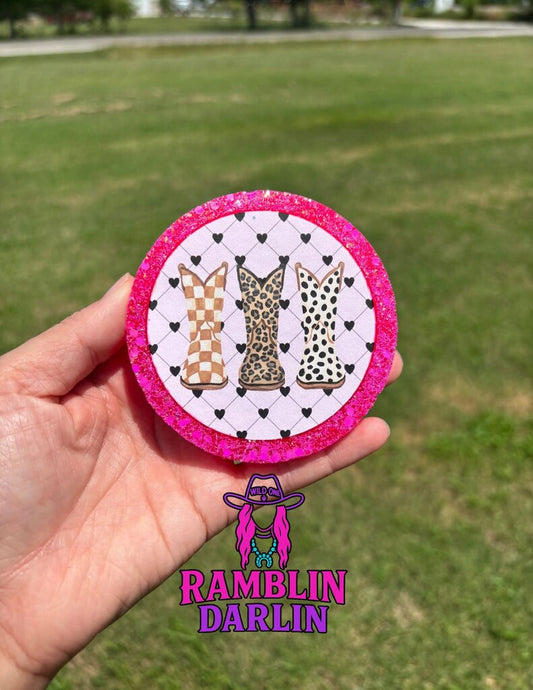 Boot Heart Round Freshie in Leather and Lace Scent
