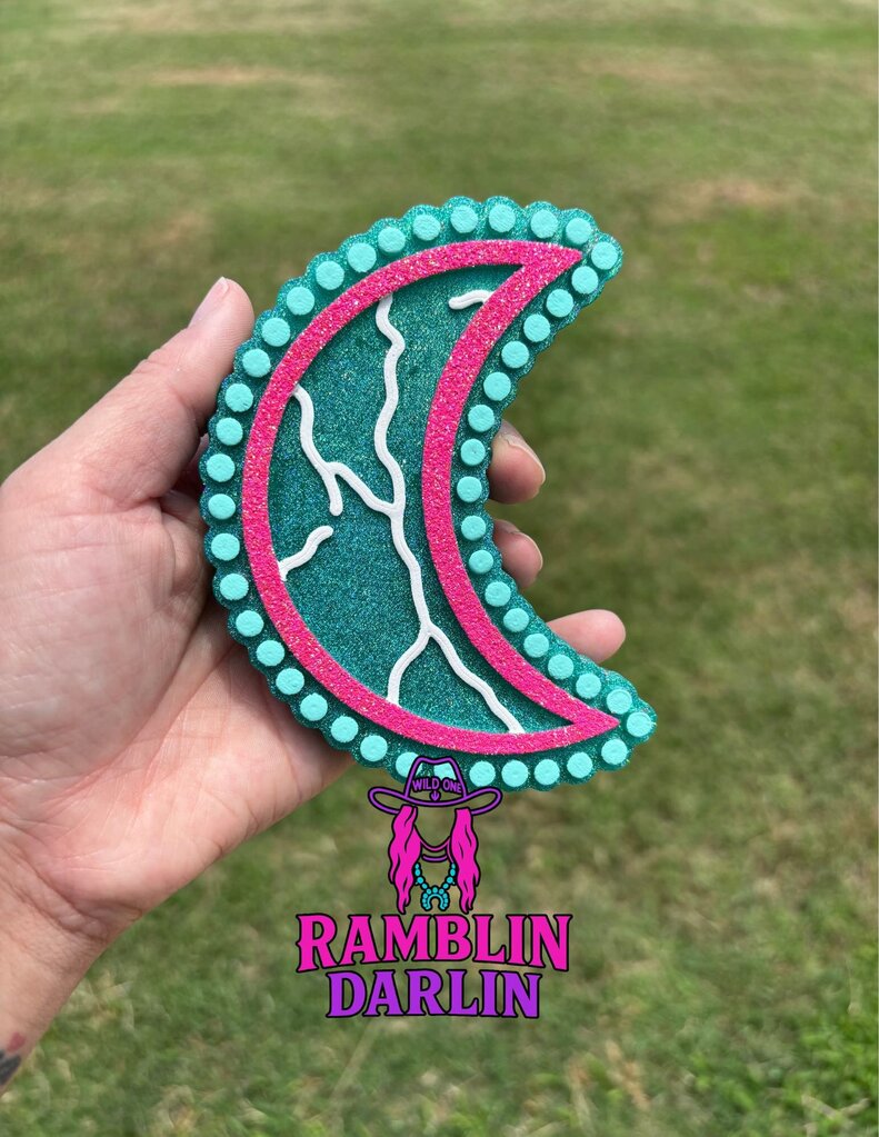 Turquoise Crescent Moon Freshie in Volcano Scent