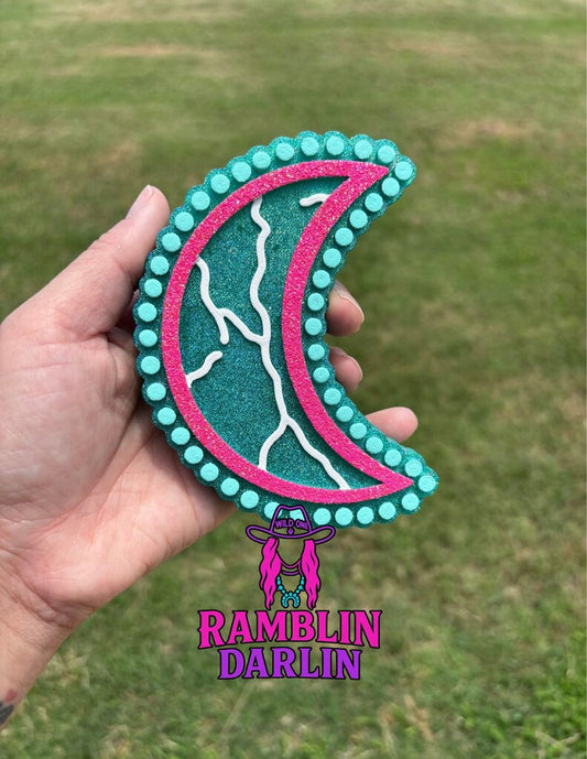 Turquoise Crescent Moon Freshie in Volcano Scent