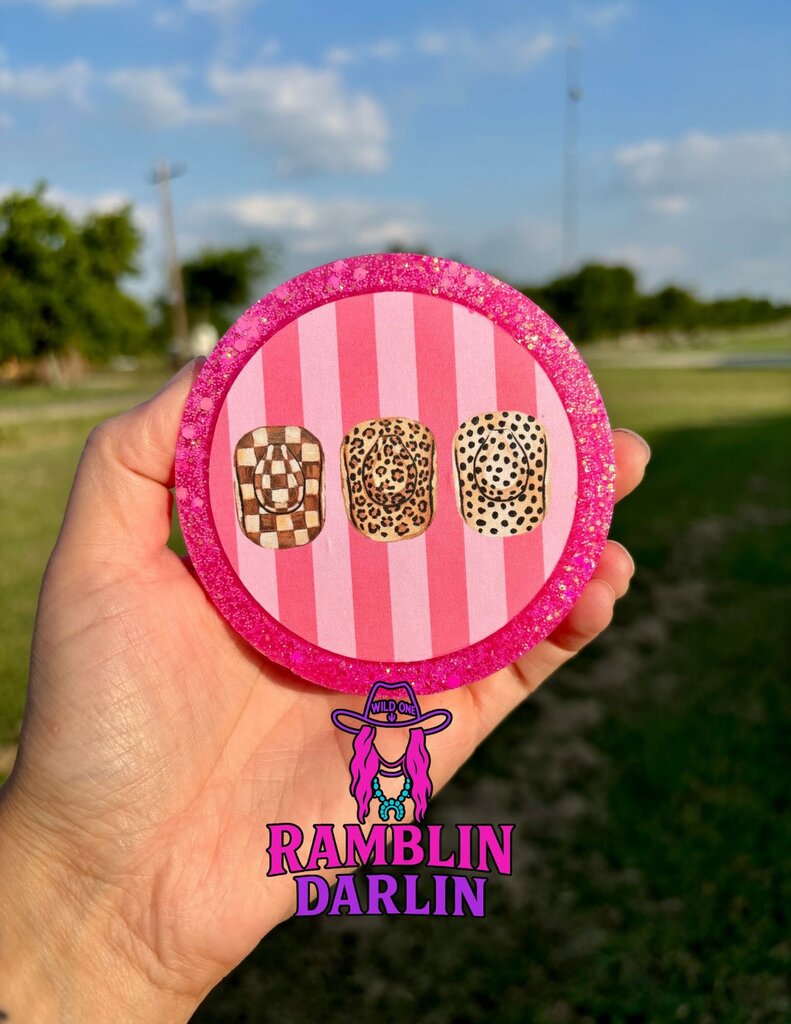 Striped Cowgirl Hats Round Freshie in Leather Scent