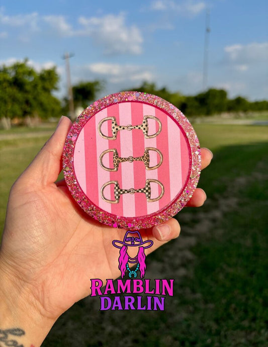 Striped Round Freshie in Leather Scent