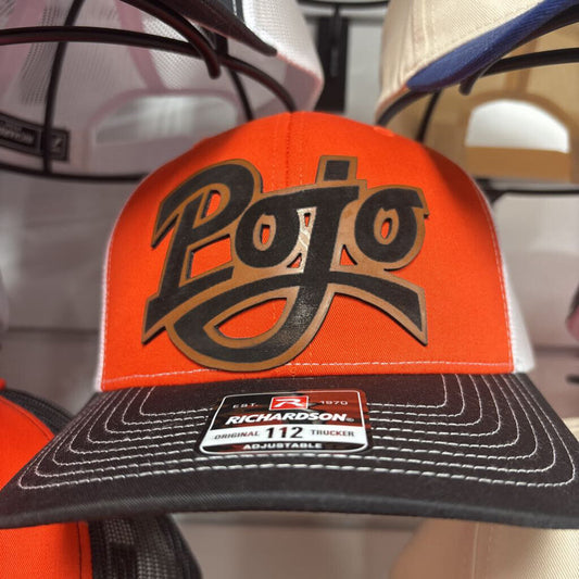 Orange front black bill white back Richardson 112 w Big leather pojo