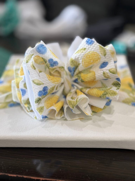 tx shredded lemon n blueberry scuba knit headwrap