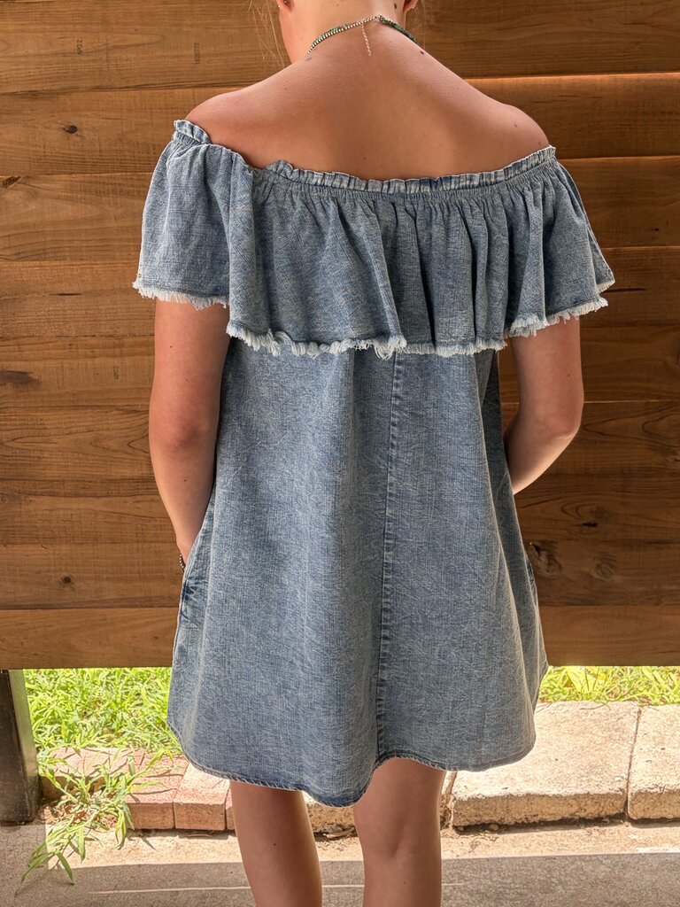 Shoulder Scrunch Denim Dress