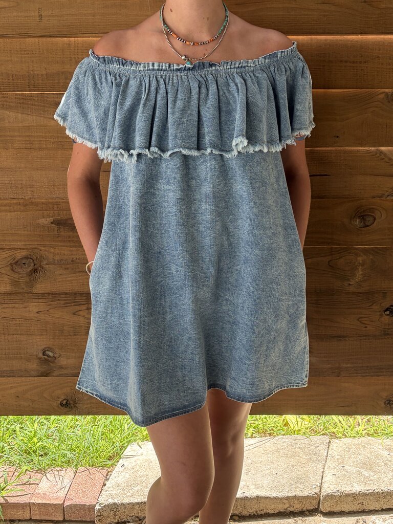 Shoulder Scrunch Denim Dress