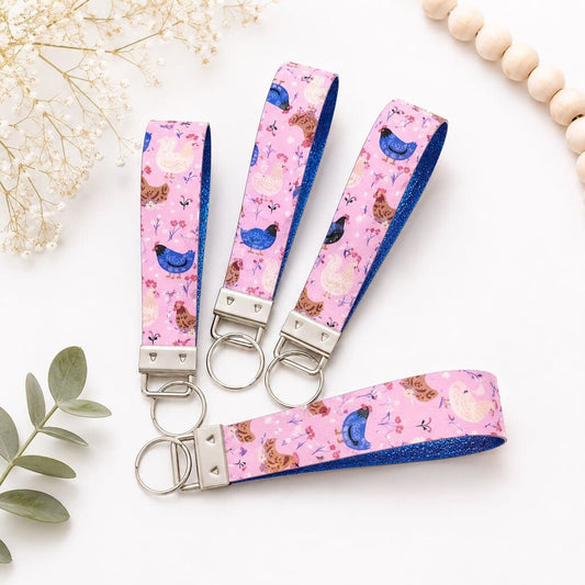 Keychain Fob- Pink Chicken