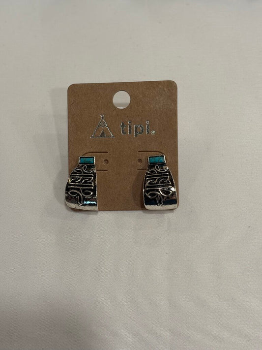 Boot Stitch Curled Turq Earrings