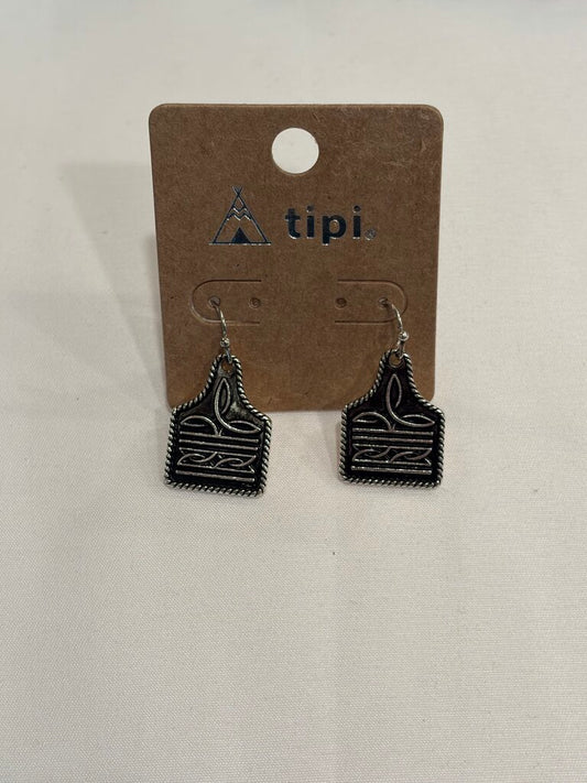 Boot Stitch Cow Tag Turq Earrings