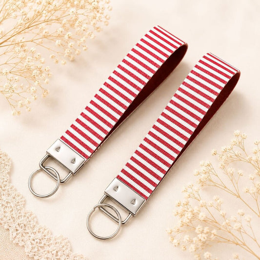 Keychain Fob- Striped Red & White with Glitter
