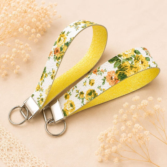 Keychain Fob- Floral Yellow with Glitter