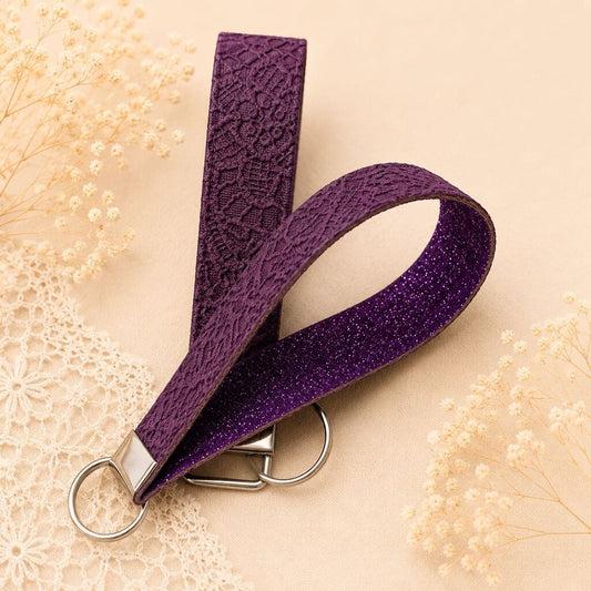 Keychain Fob- Purple Lace with Glitter
