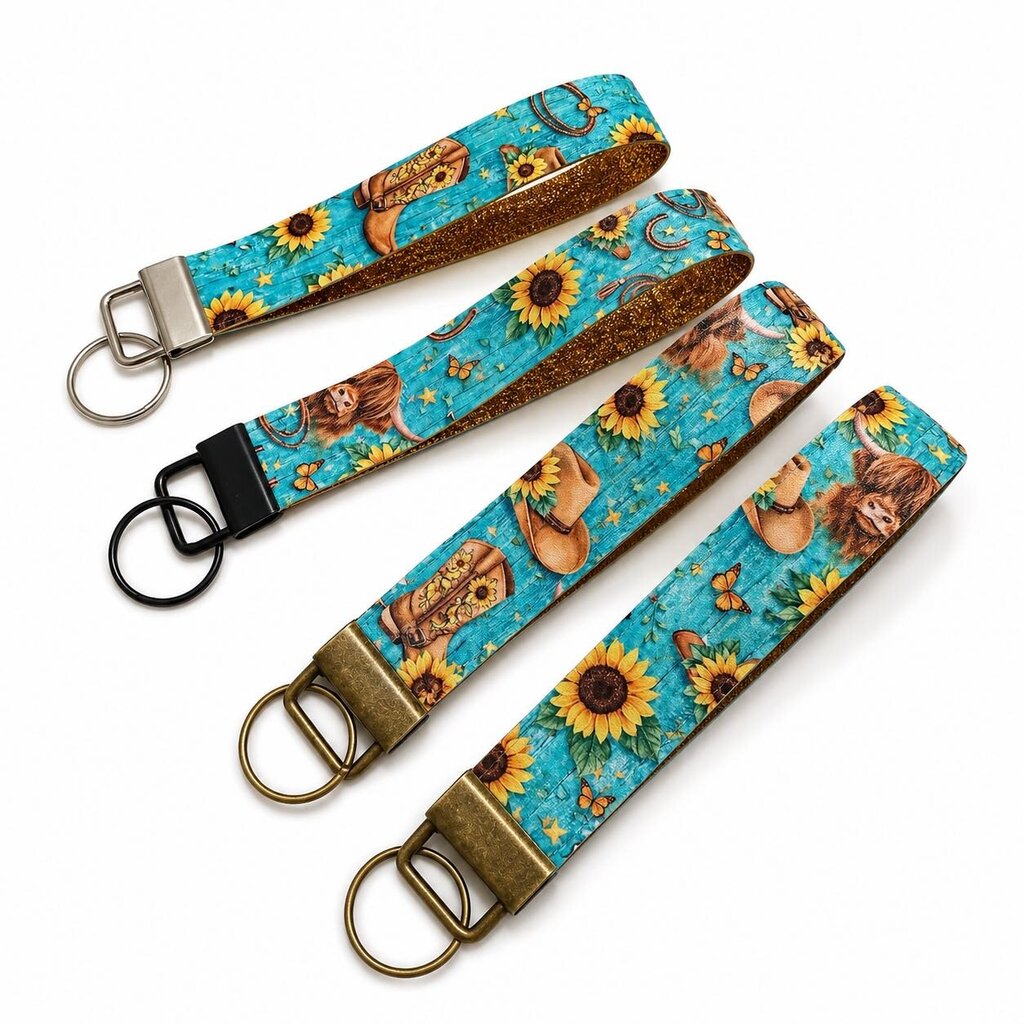 Keychain Fob- Highland Cow with Sunflower