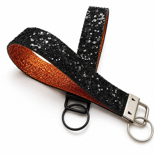 Keychain Fob- Black & Orange Glitter