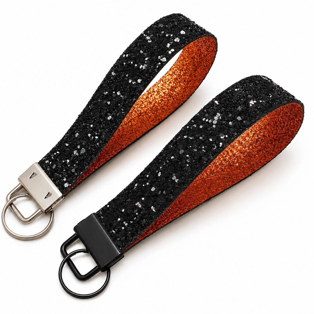 Keychain Fob- Black & Orange Glitter