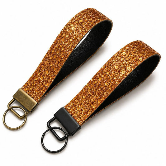 Keychain Fob- Orange & Black Glitter