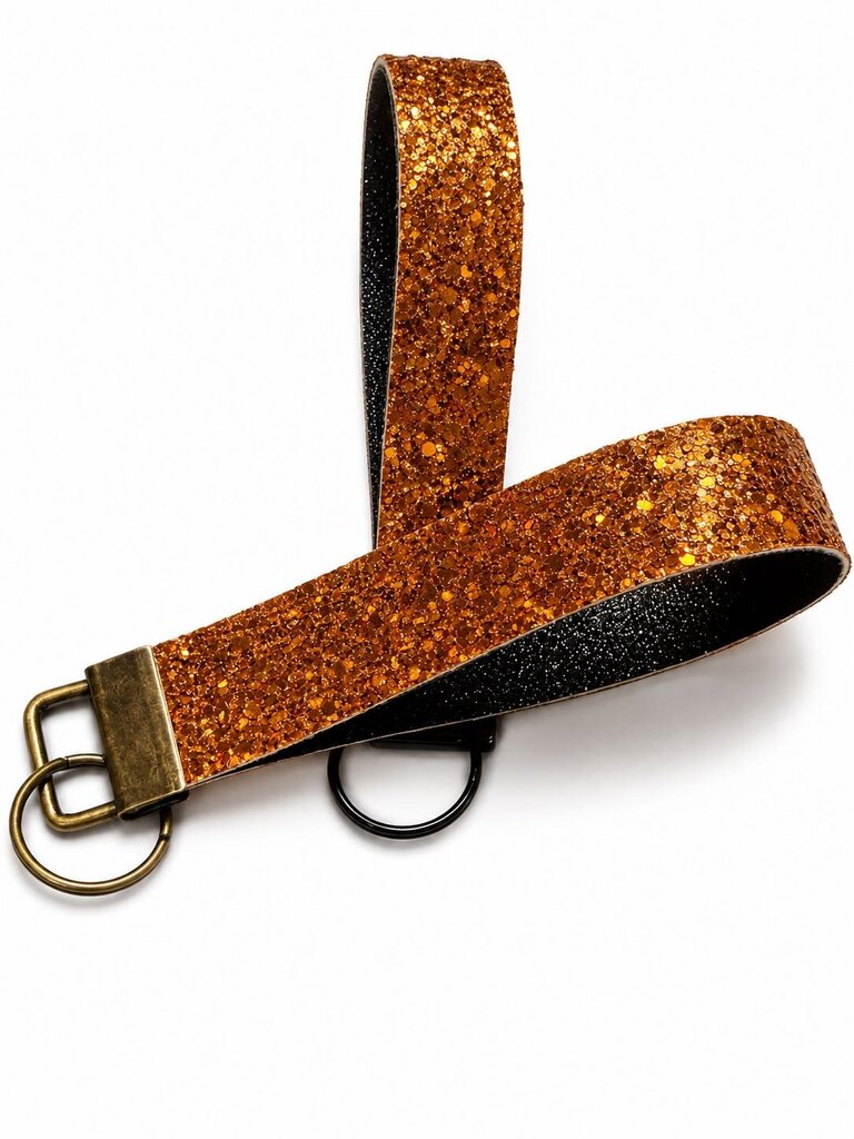 Keychain Fob- Orange & Black Glitter