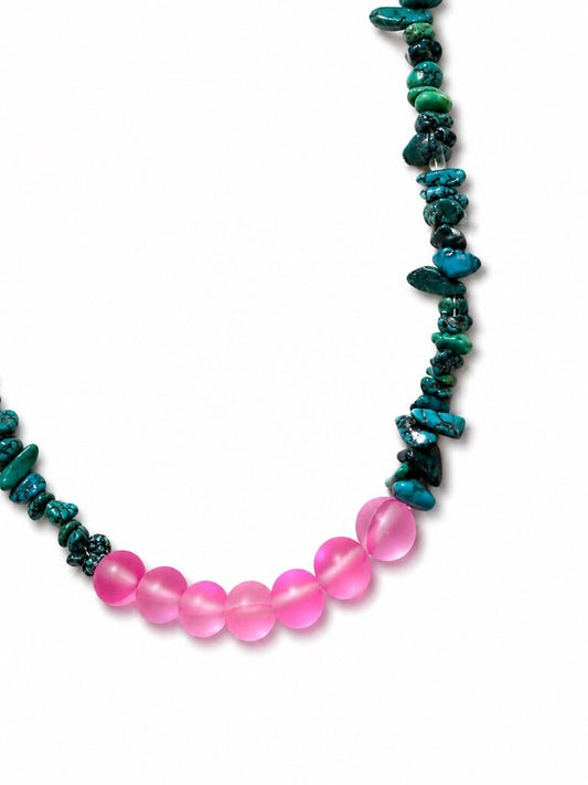 Necklace- Genuine turquoise & pink matte moonstone
