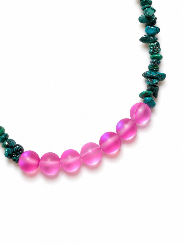 Necklace- Genuine turquoise & pink matte moonstone