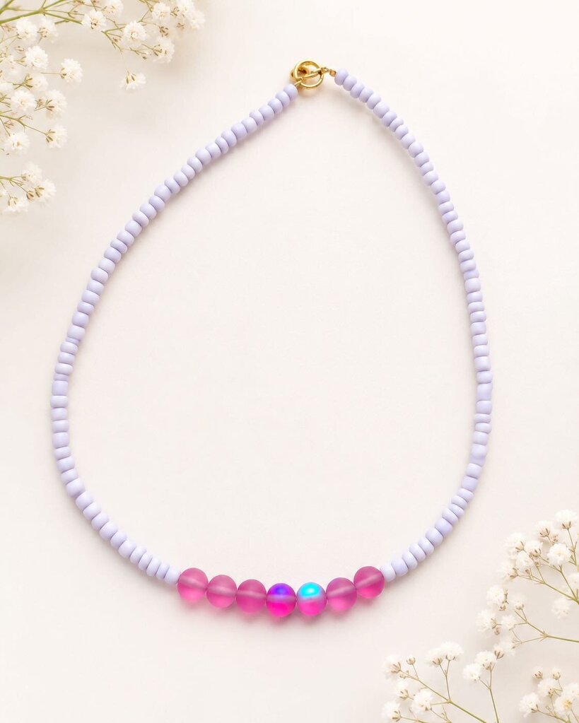 Necklace- matte lavendar and pink matte moonstone
