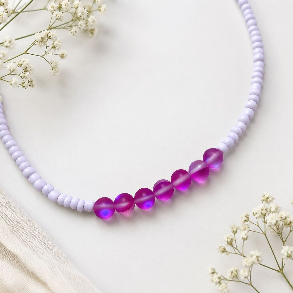 Necklace- matte lavendar and pink matte moonstone