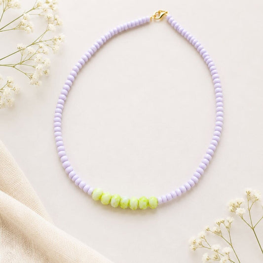 Necklace- matte lavendar seed beads & lime green