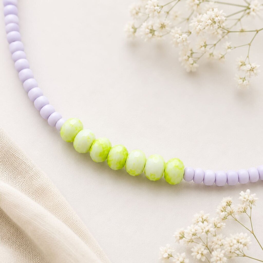 Necklace- matte lavendar seed beads & lime green