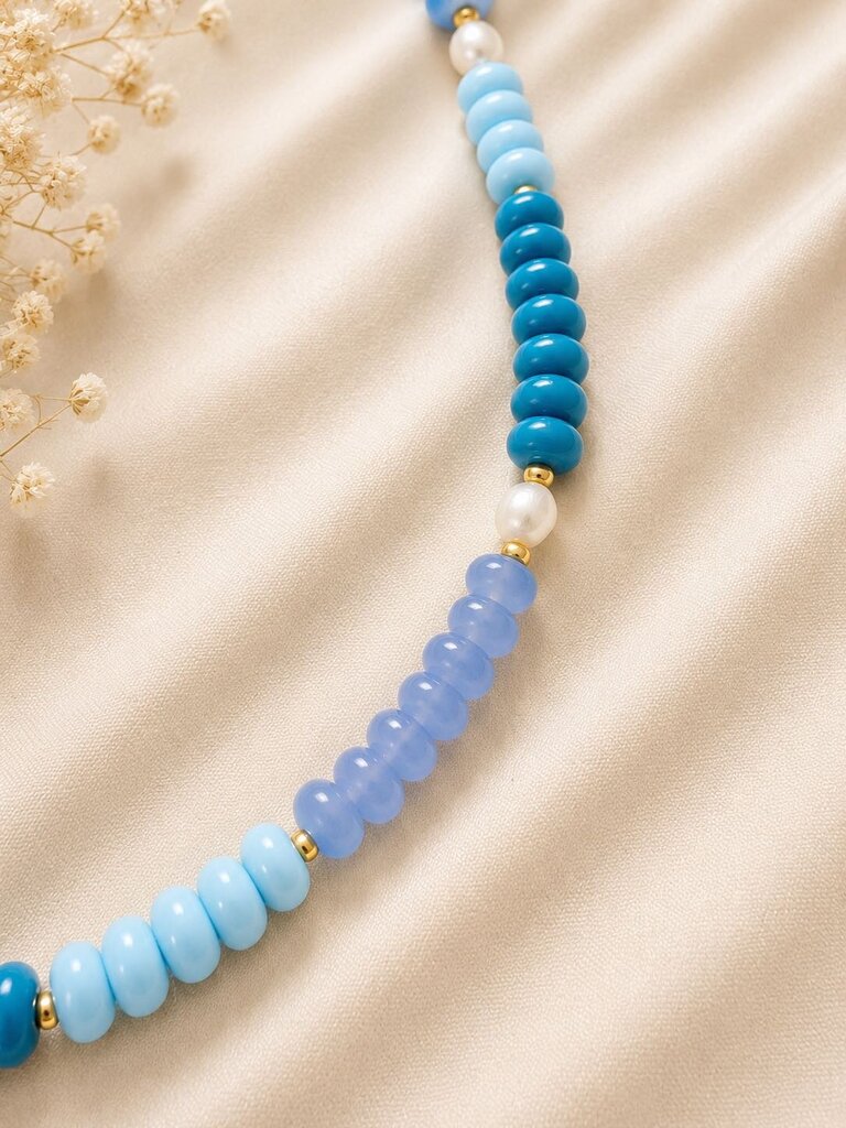Blue lagoon Necklace- blue rondelles with freshwater pearls
