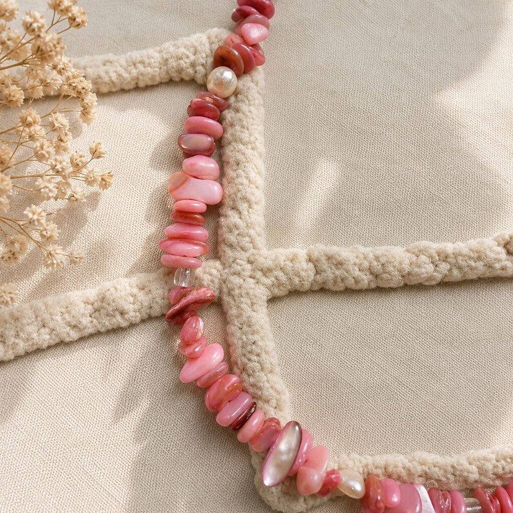 Necklace- Pink Abalone shell and freshwater pearls
