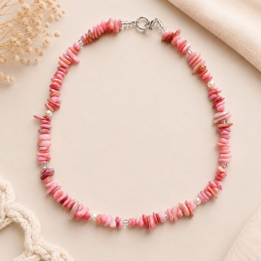 Necklace- Pink Abalone shell and freshwater pearls