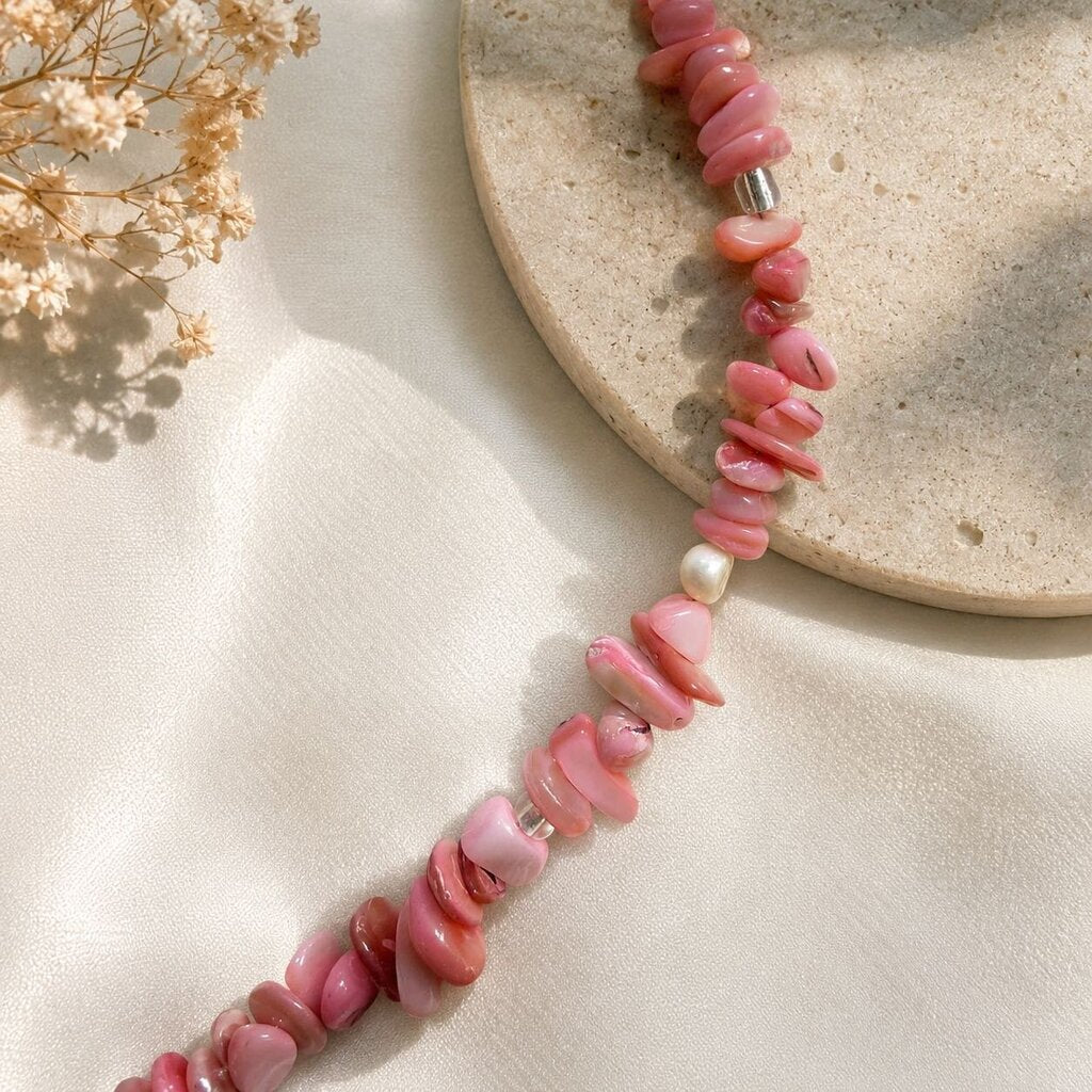Necklace- Pink Abalone shell and freshwater pearls