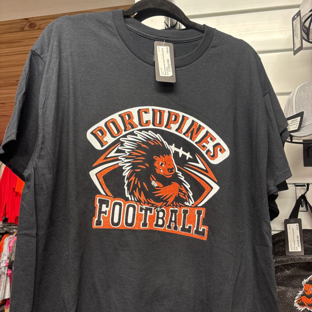 Black Gildan porcupine football glitter XL