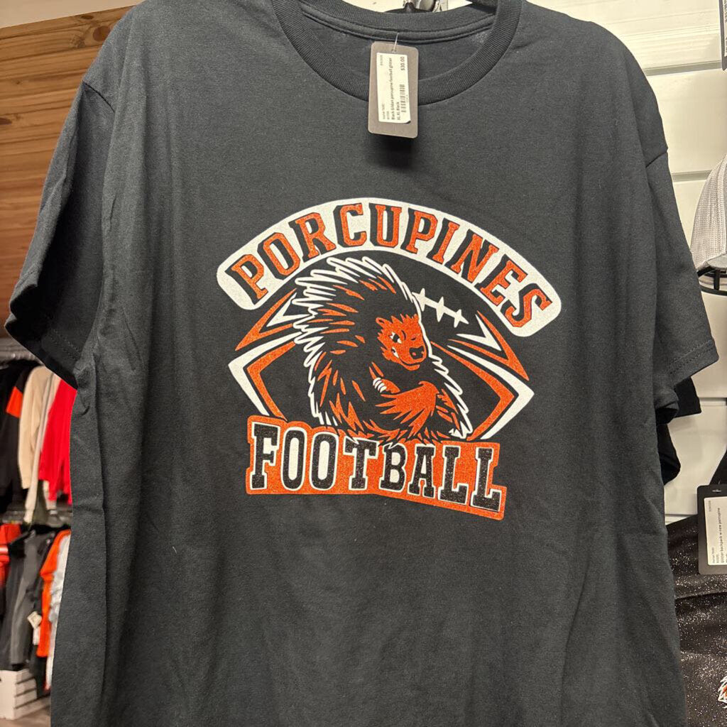 Black Gildan porcupine football glitter 2xl