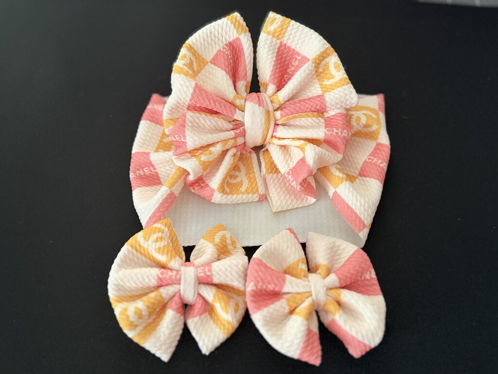 Pink n yellow channel color block tx messy headwrap
