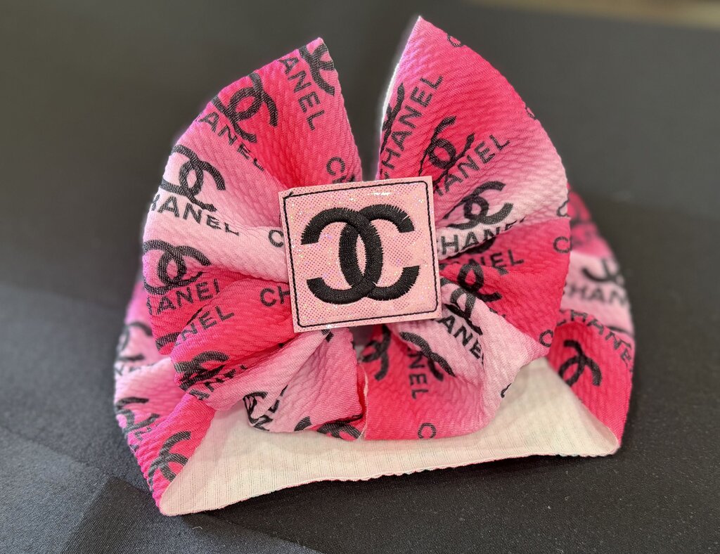 Channel headwrap with cc patch pink n black