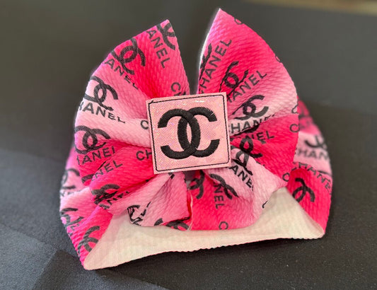Channel headwrap with cc patch pink n black
