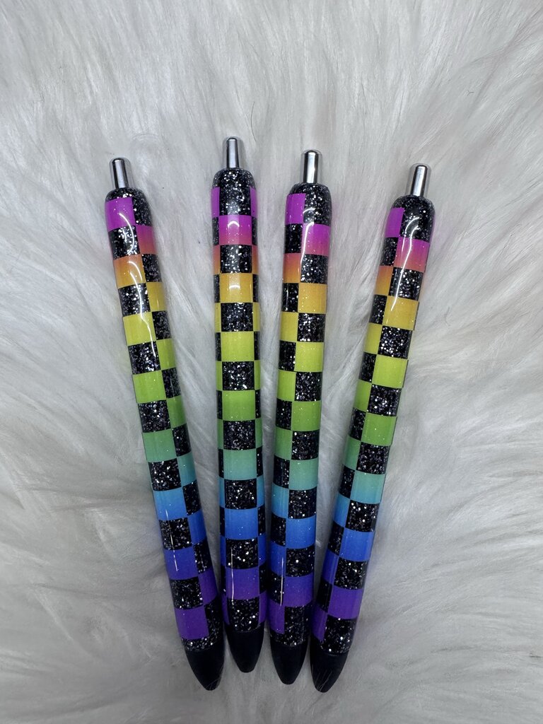 GEL PENS BLACK GLITTER NEON CHECKERED