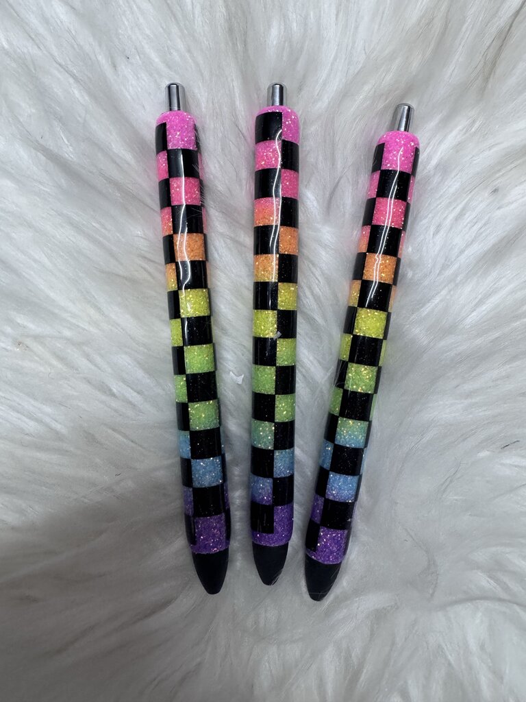 GEL PEN NEON GLITTER WITH CHECKERS