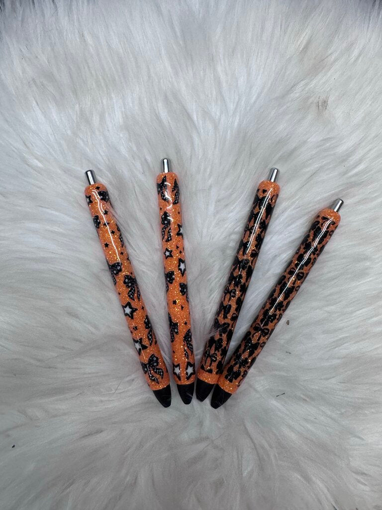 GEL PENS ORANGE GLITTER WITH BOW PRINTS