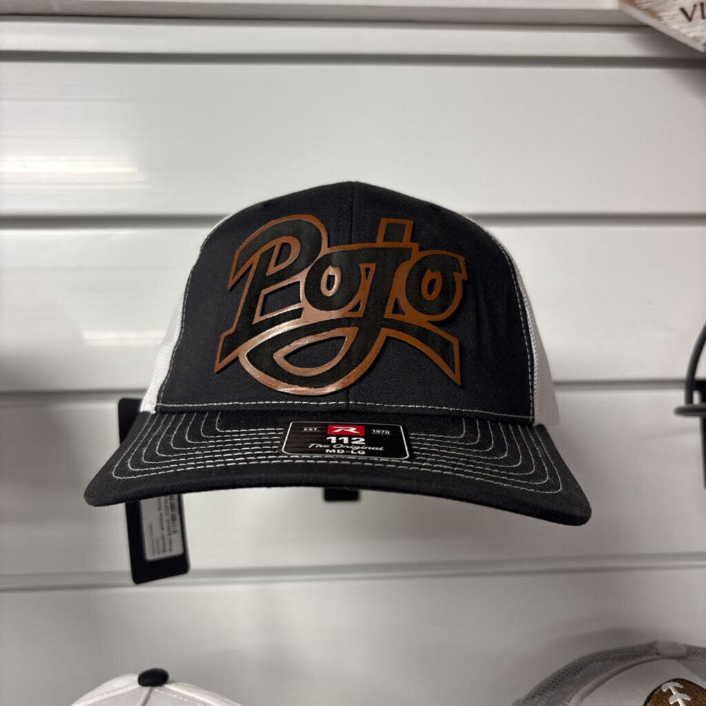 Black/ white Richardson 112 w leather Pojo patch