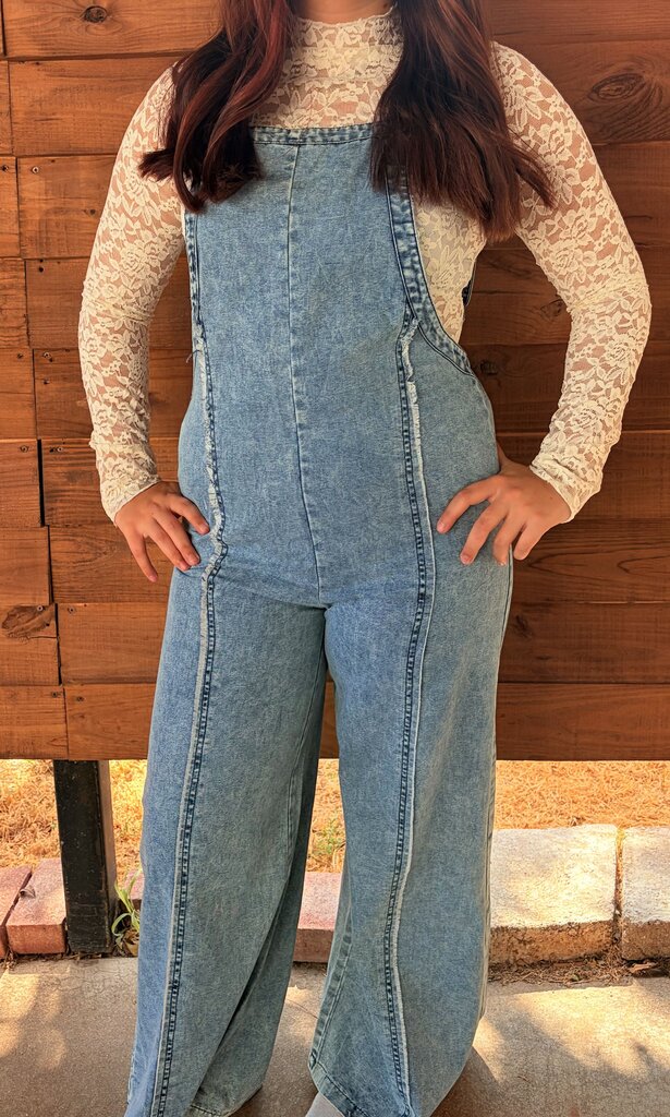 Denim Overall Distressed Wide Leg