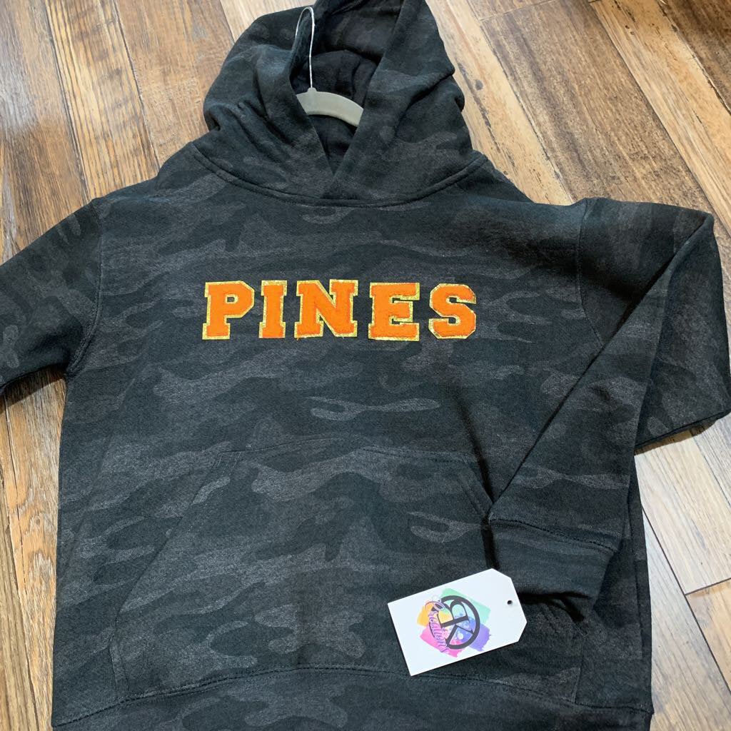 PINES - youth camo sweatshirt with Chenille letters - PINES